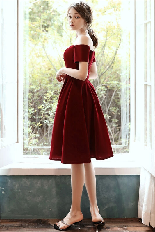 Short Velvet Wine Red Dress