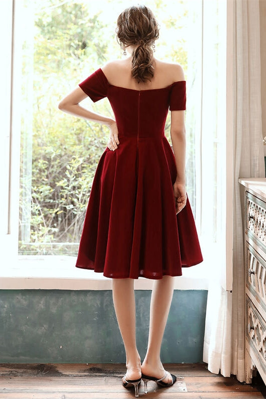Short Velvet Wine Red Dress