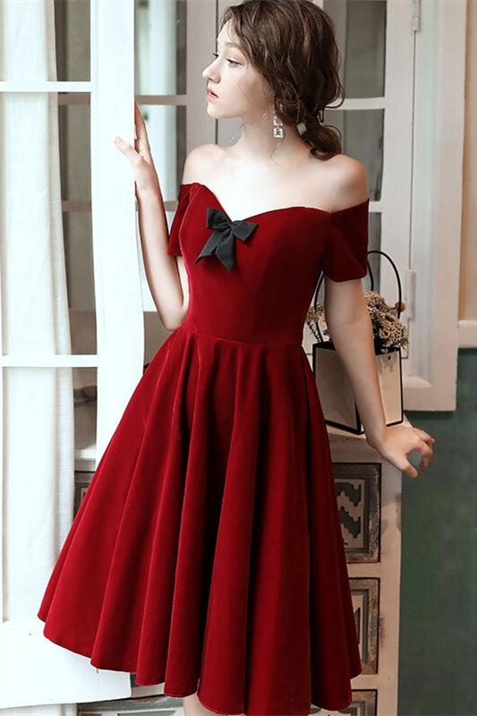 Short Velvet Wine Red Dress Wine Red / US 4 Short Velvet Wine Red Dress Wine Red / US 4