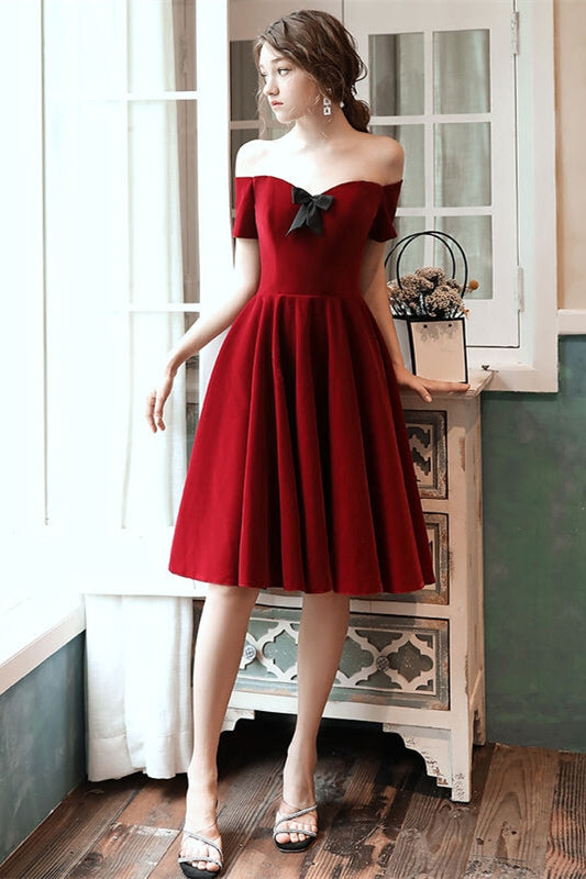 Short Velvet Wine Red Dress