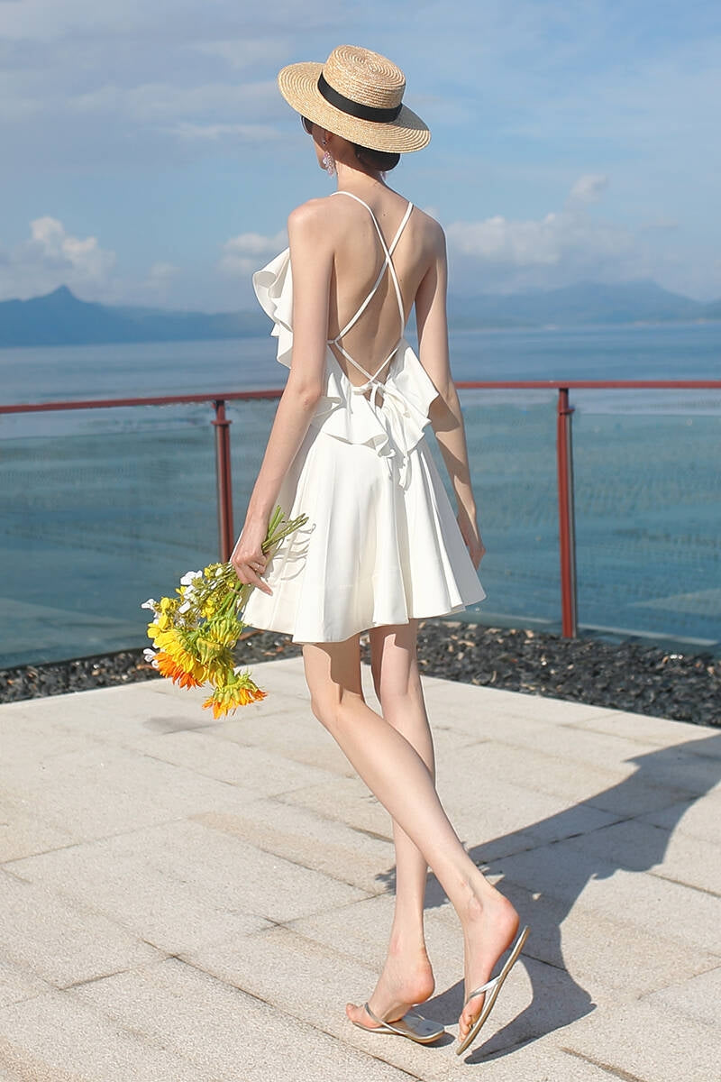 Short White Ruffled Summer Dress White / US 14