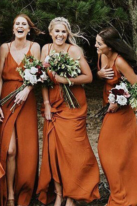 Rust Orange Wrap Bridesmaid Dress