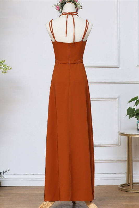 Rust Orange Wrap Bridesmaid Dress