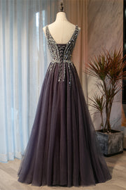 Dusty Purple A-line Sequins-Embroidered Long Formal Dress