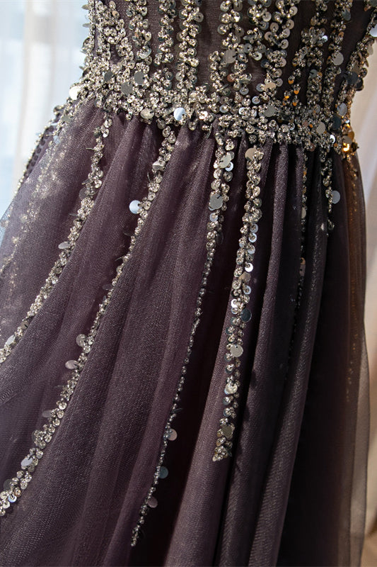 Dusty Purple A-line Sequins-Embroidered Long Formal Dress