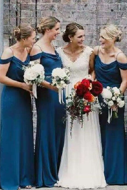 Ink Blue Chiffon Long Bridesmaid Dress