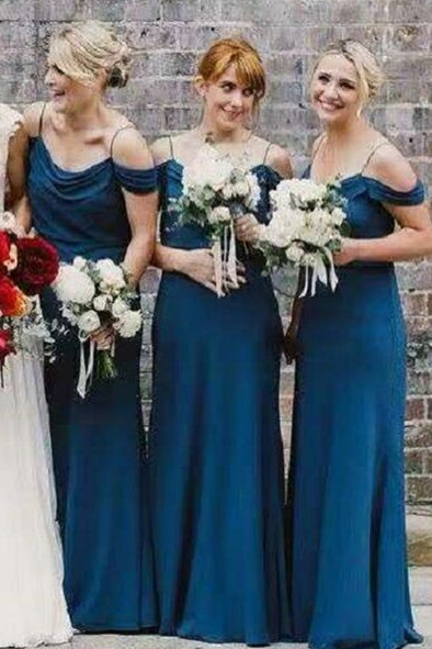 Ink Blue Chiffon Long Bridesmaid Dress