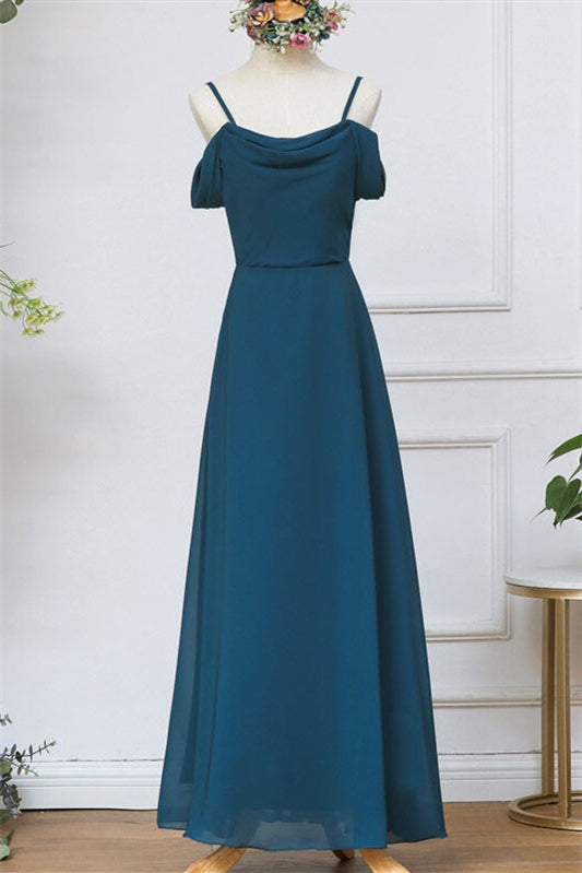 Ink Blue Chiffon Long Bridesmaid Dress