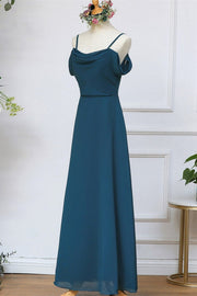 Ink Blue Chiffon Long Bridesmaid Dress