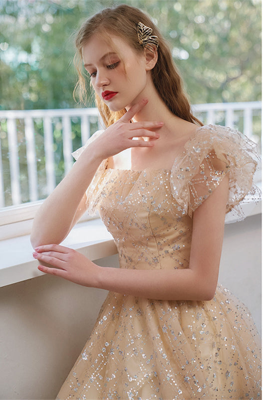 Square Neck Short Champagne Party Dress | Joyofdress Square Neck Short Champagne Party Dress | Joyofdress