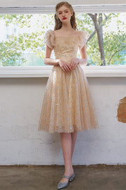Square Neck Short Champagne Party Dress | Joyofdress Square Neck Short Champagne Party Dress | Joyofdress