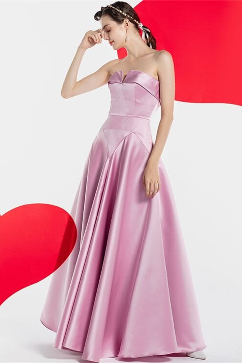 Strapless Pink Satin Long Dress