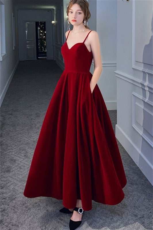 Sweetheart A-Line Empire Backless Velvet Party Prom Dress Wine Red / US 2 Sweetheart A-Line Empire Backless Velvet Party Prom Dress Wine Red / US 2