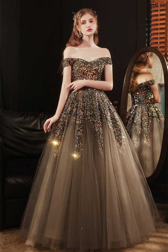 Stunning Grey Off the Shoulder Long Ball Gown