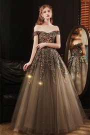 Stunning Grey Off the Shoulder Long Ball Gown