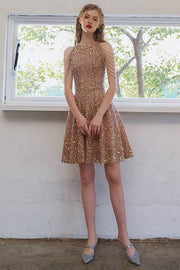 Stunning Rose Gold Sequined Short Party Dress Rose Gold / US 6 Stunning Rose Gold Sequined Short Party Dress Rose Gold / US 6