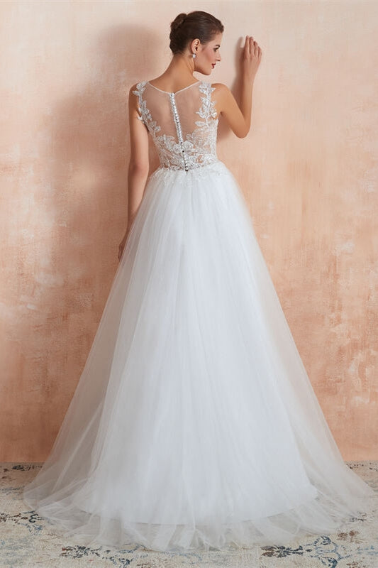 White Tulle Long Wedding Dress