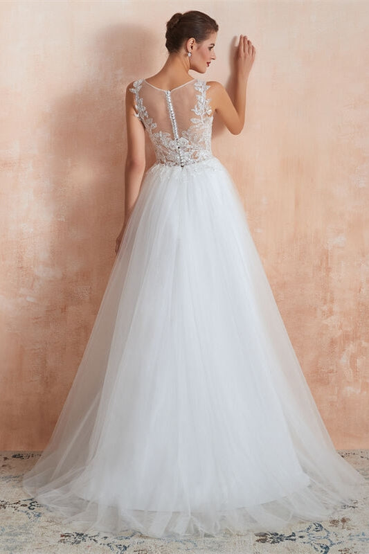 White Tulle Long Wedding Dress
