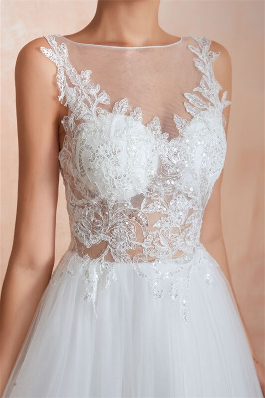 White Tulle Long Wedding Dress