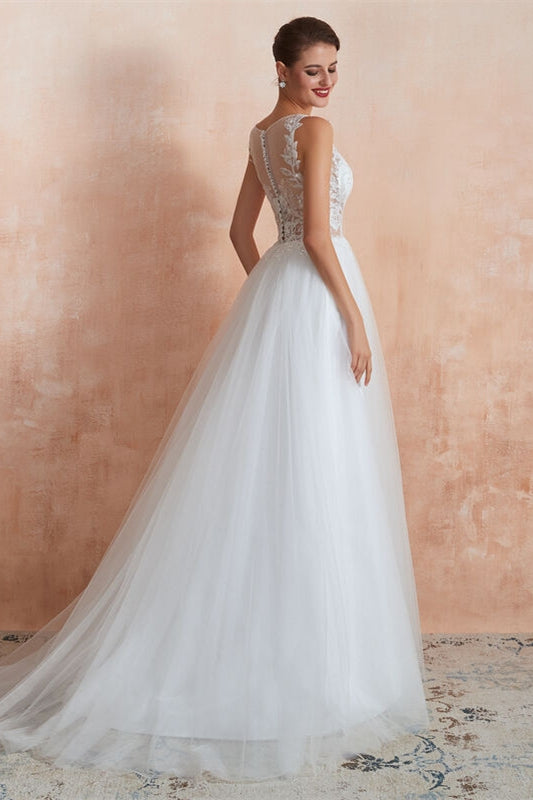 White Tulle Long Wedding Dress