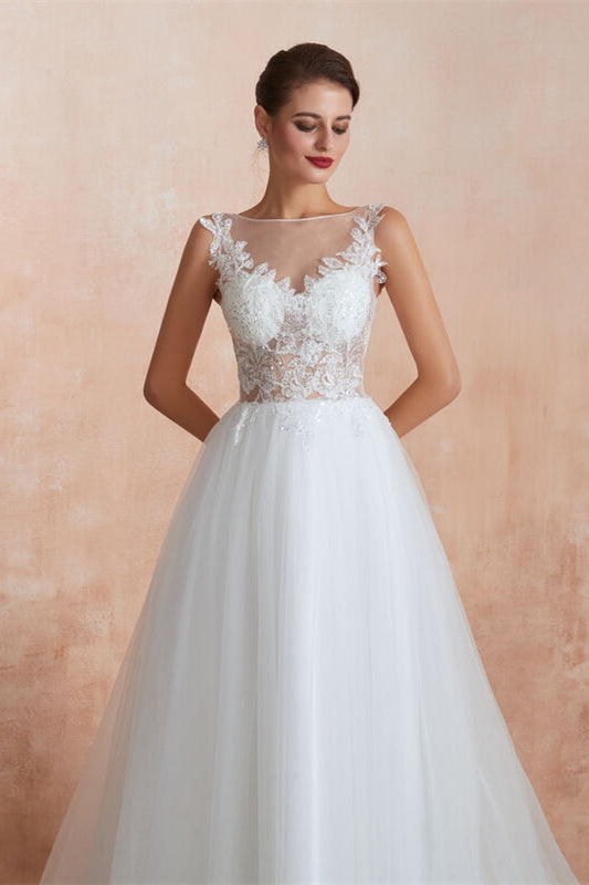 White Tulle Long Wedding Dress