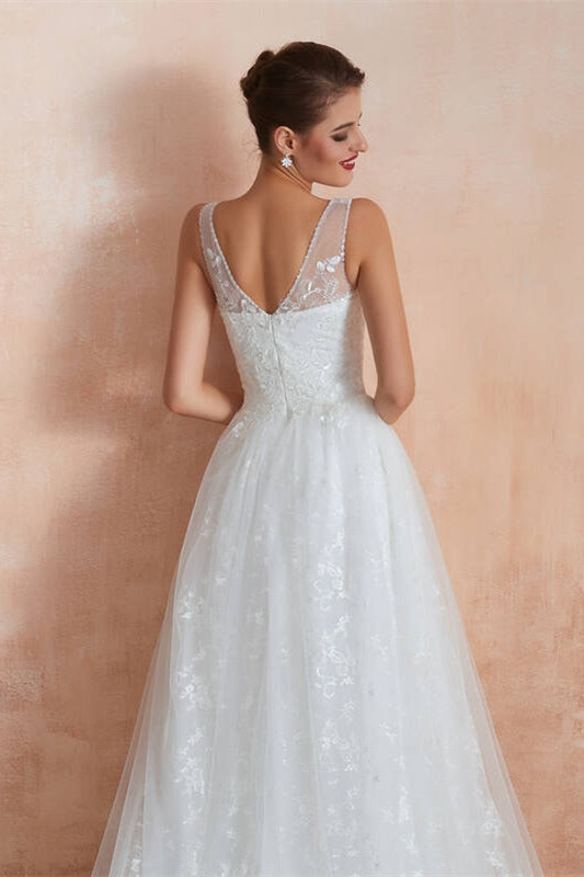 White Lace A-line Long Wedding Dress