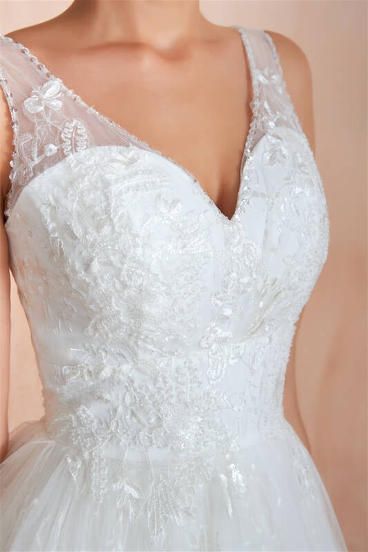 White Lace A-line Long Wedding Dress