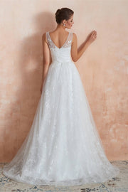 White Lace A-line Long Wedding Dress