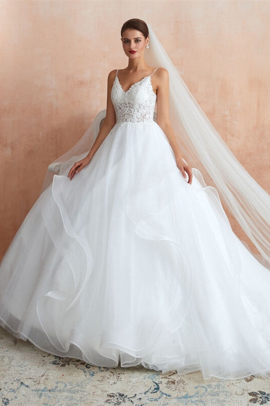 Layered White Long Wedding Dress