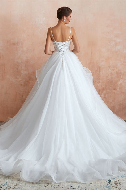 Layered White Long Wedding Dress
