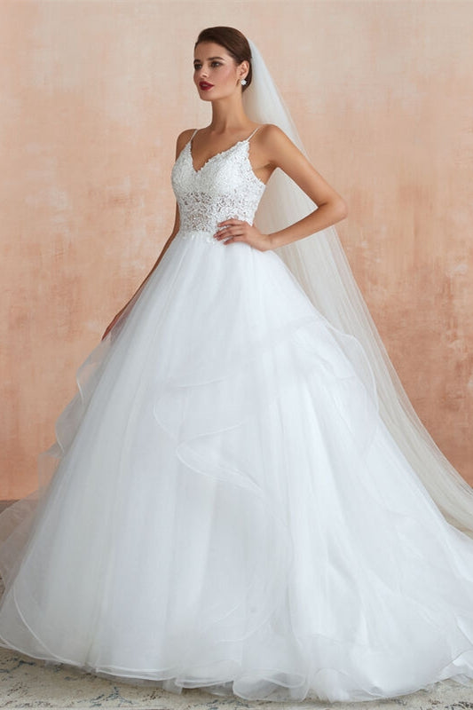 Layered White Long Wedding Dress