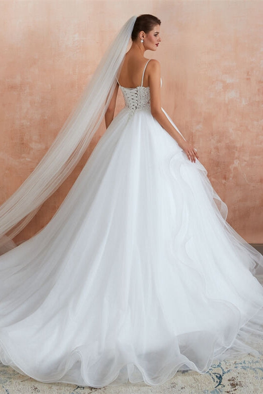 Layered White Long Wedding Dress