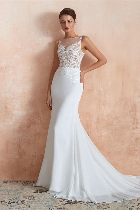Elegant Mermaid White Long Wedding Dress