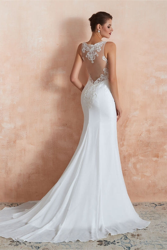 Elegant Mermaid White Long Wedding Dress