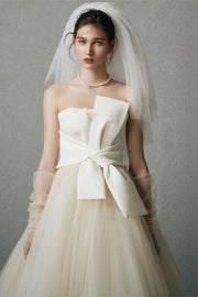 Ivory A-line Tulle Long Wedding Dress