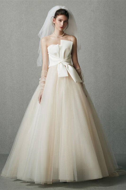 Ivory A-line Tulle Long Wedding Dress