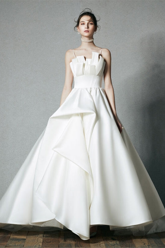 Ivory Satin Long Wedding Dress with Straps