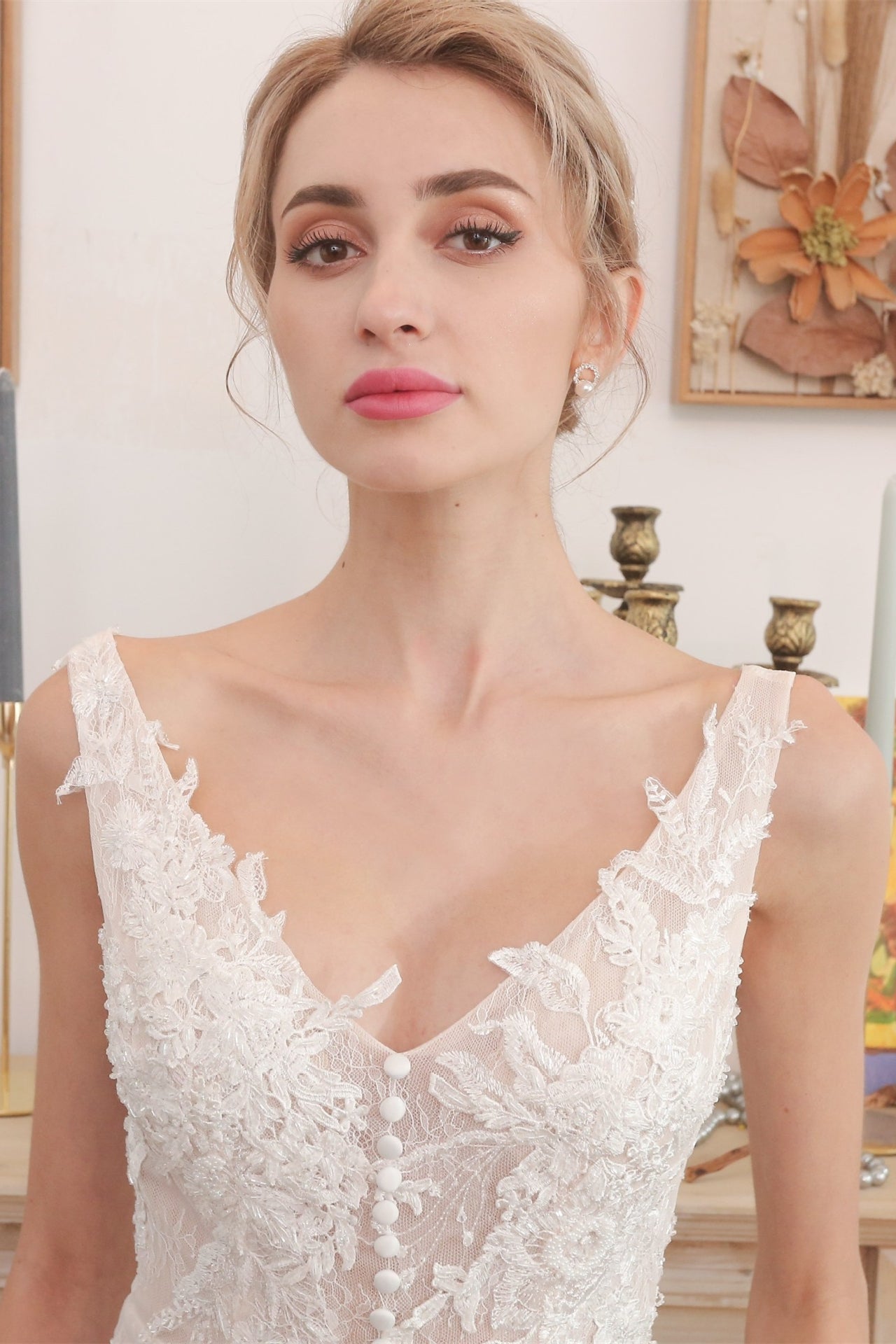 Flattering White Lace Mermaid Long Wedding Dress with Slit
