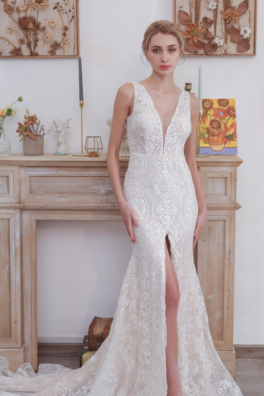 White Lace Mermaid White Lace Wedding Dress White / US 14