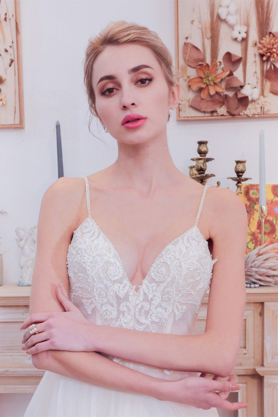 Plunge White A-line Long Wedding Dress with Pockets White / US 16 Plunge White A-line Long Wedding Dress with Pockets White / US 16