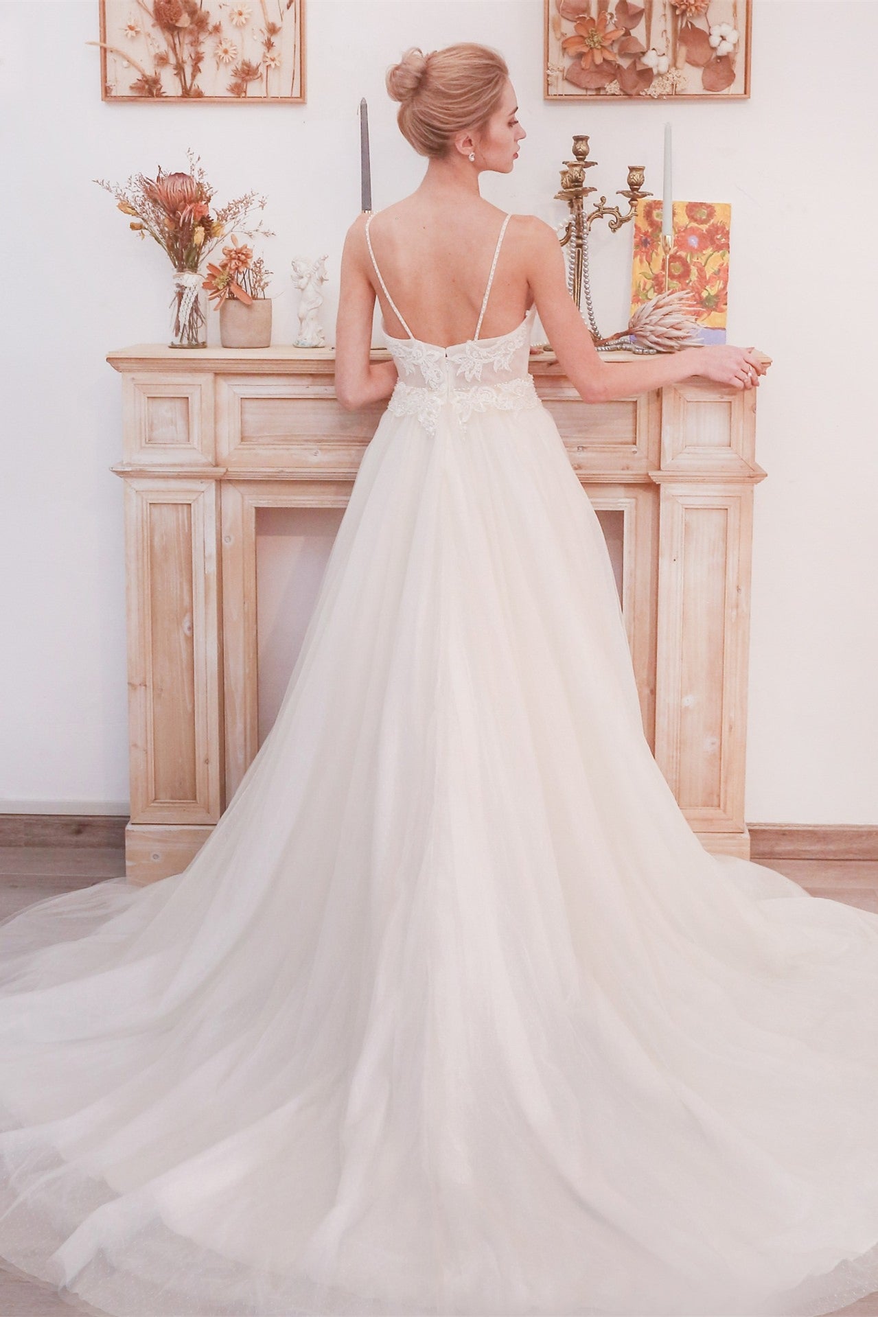 Plunge White A-line Long Wedding Dress with Pockets