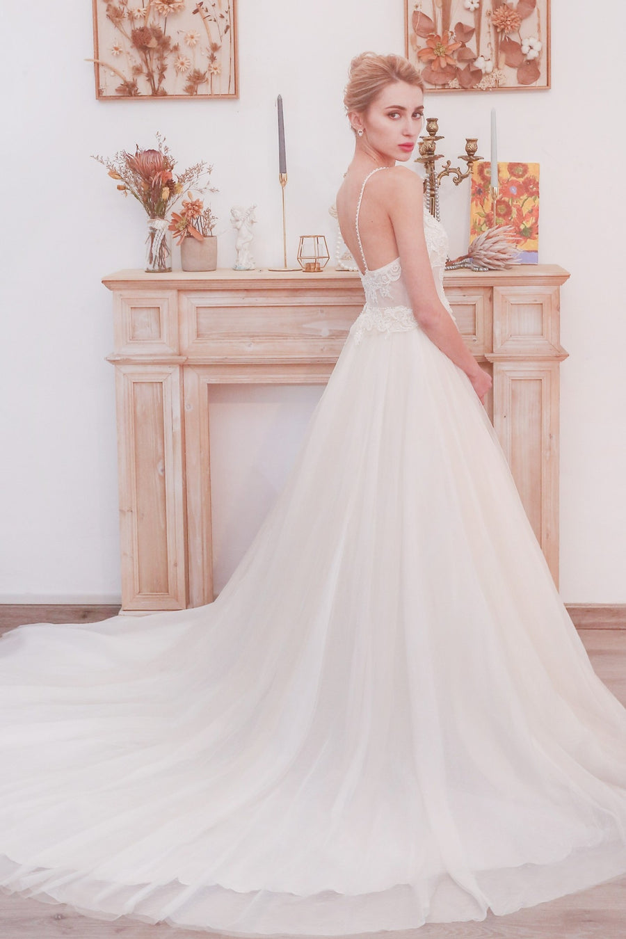 Plunge White A-line Long Wedding Dress with Pockets White / US 16 Plunge White A-line Long Wedding Dress with Pockets White / US 16