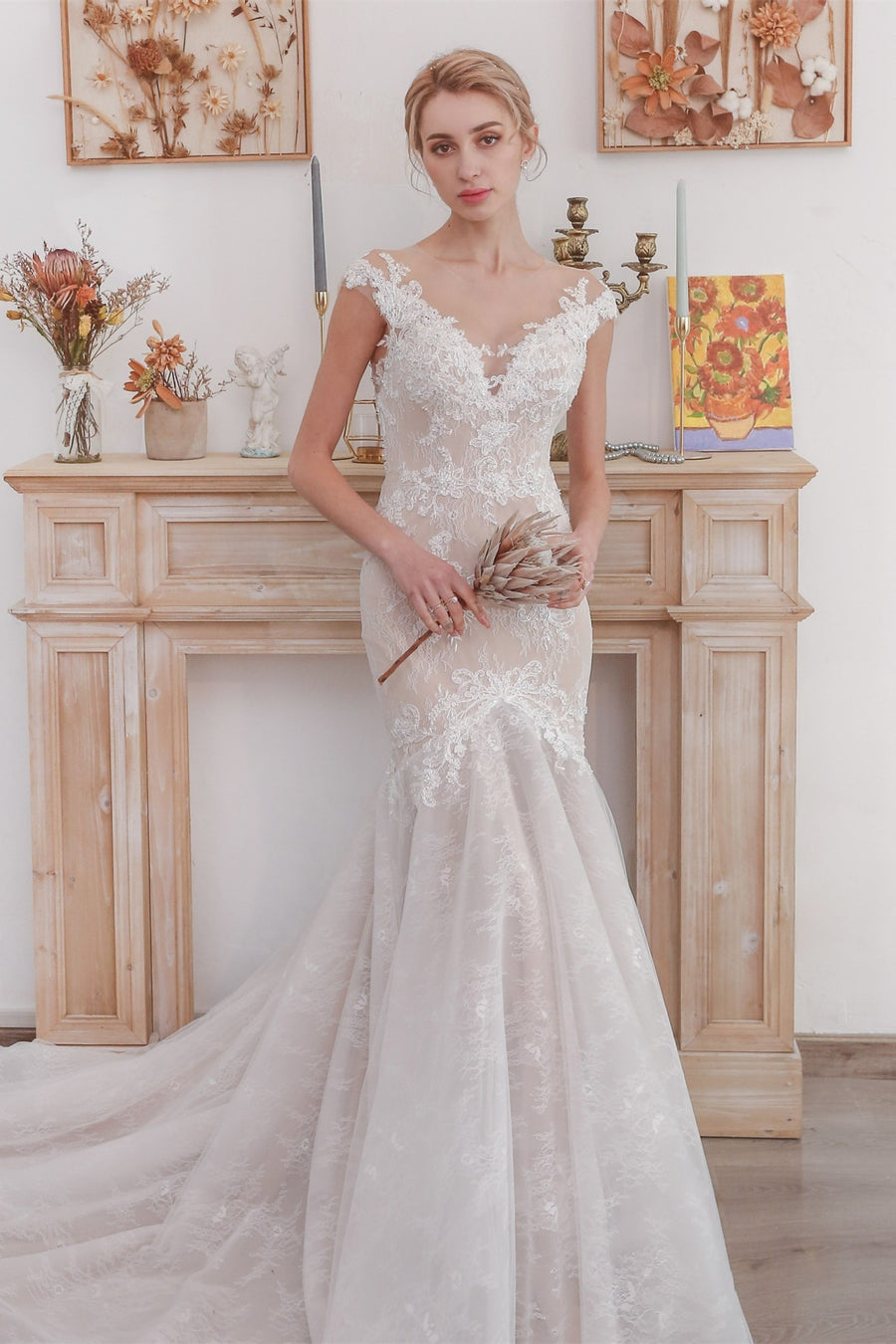Plunge White A-line Long Wedding Dress with Pockets White / US 10