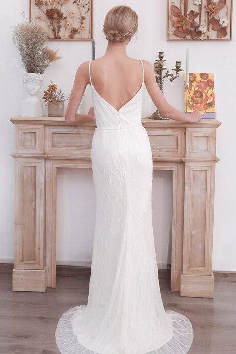 Simple Mermaid White Long Wedding Dress