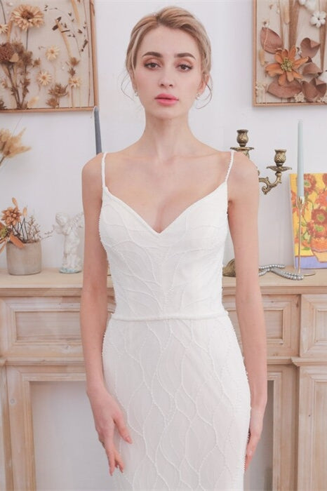 Simple Mermaid White Long Wedding Dress