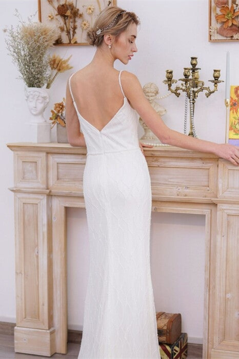 Simple Mermaid White Long Wedding Dress