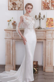 Long Sleeves Mermaid White Satin Wedding Dress