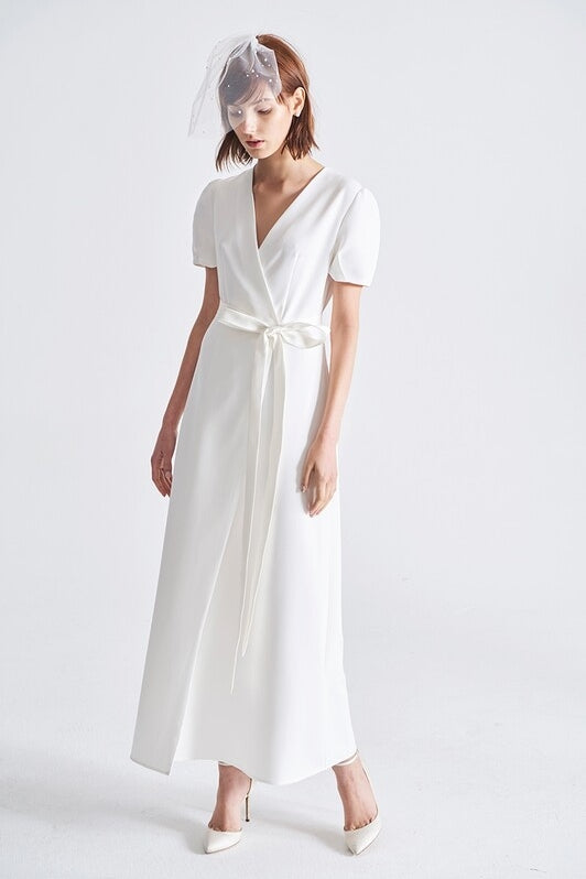 Tea Length Casual White Wedding Dress