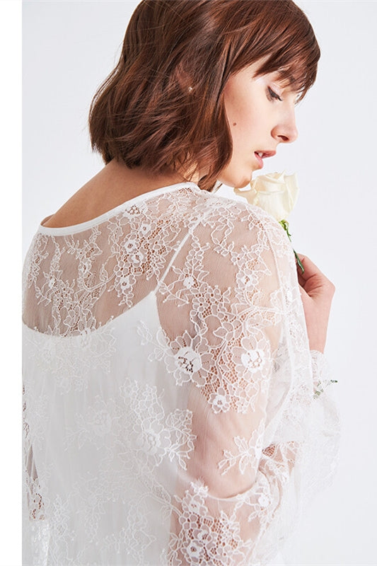 Simple White Wedding Dress with Lace Top