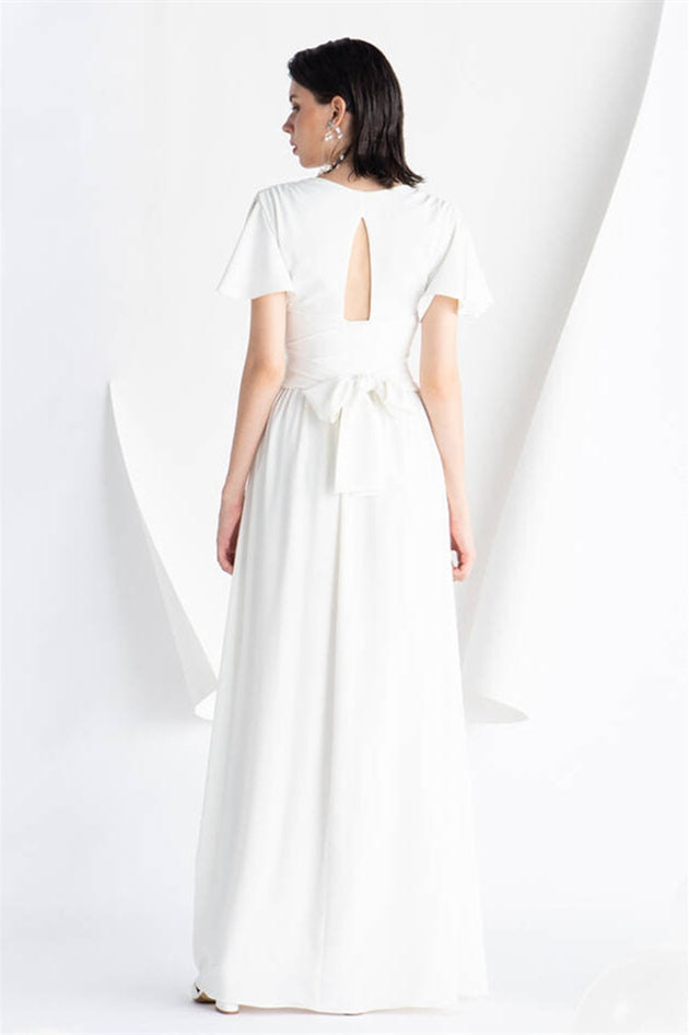 White Chiffon Long Dress with Slit